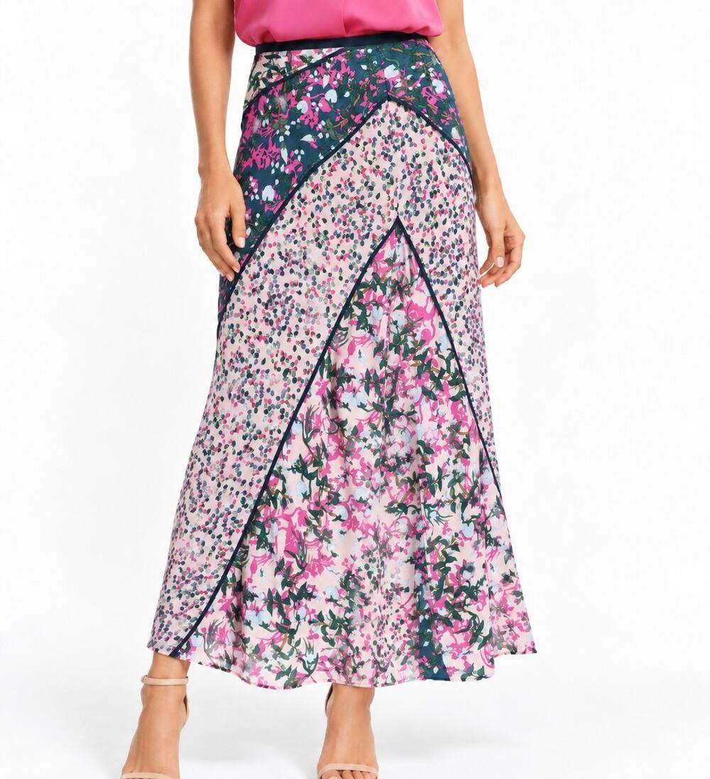 Diane Von Furstenberg Mariel Skirt NWT Mixed Floral Midi Skirt Pink Multi XS